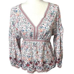 Max Studio women’s floral boho bell sleeve top size L